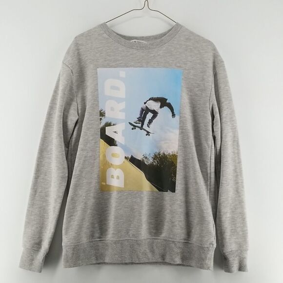 🎁5/$25 H&M Sweat Shirt Girls Youth 12-14 Skate Board Graphic Grey Long Sleeve - Picture 1 of 12
